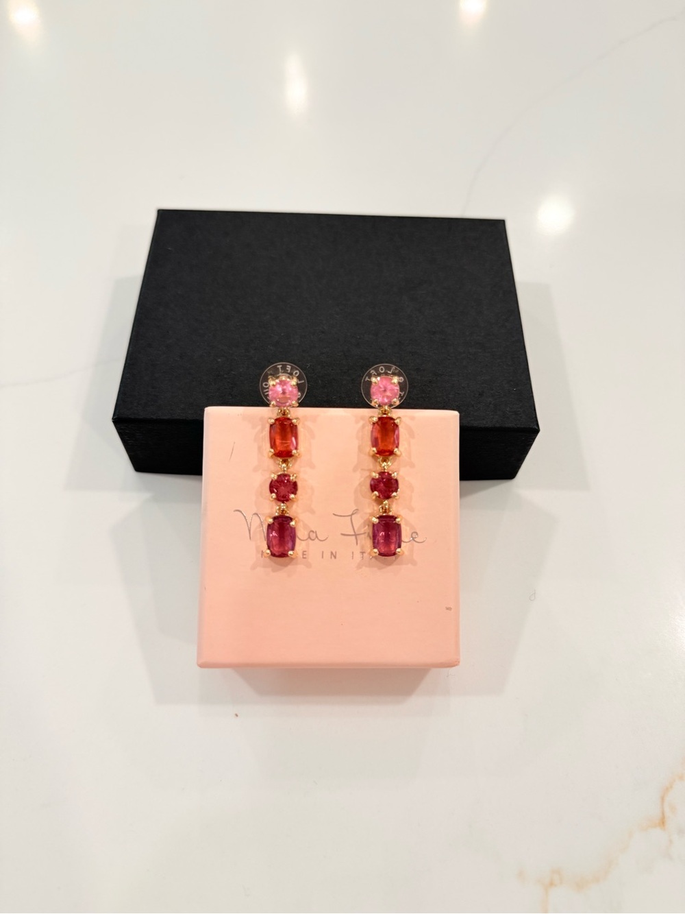 LOFT Pink and Fuchsia Graduated Gem Drop Earrings